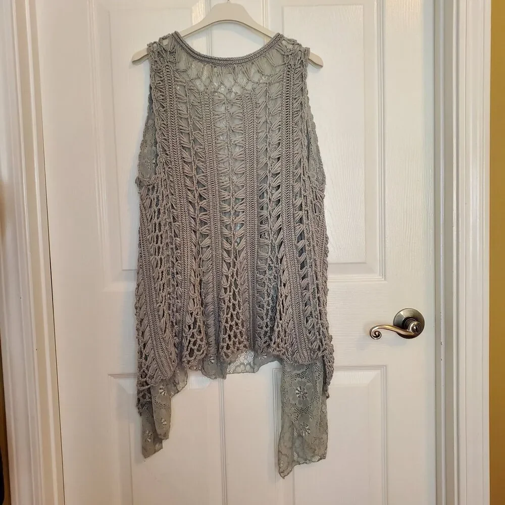 Easel Lace & Crochet Bohemian Grey Vest Women's SMALL